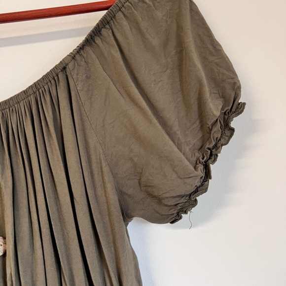 Leana Mode Olive Smocked Button-Down Maxi Dress - Size O/S Boho Chic - Picture 7 of 9